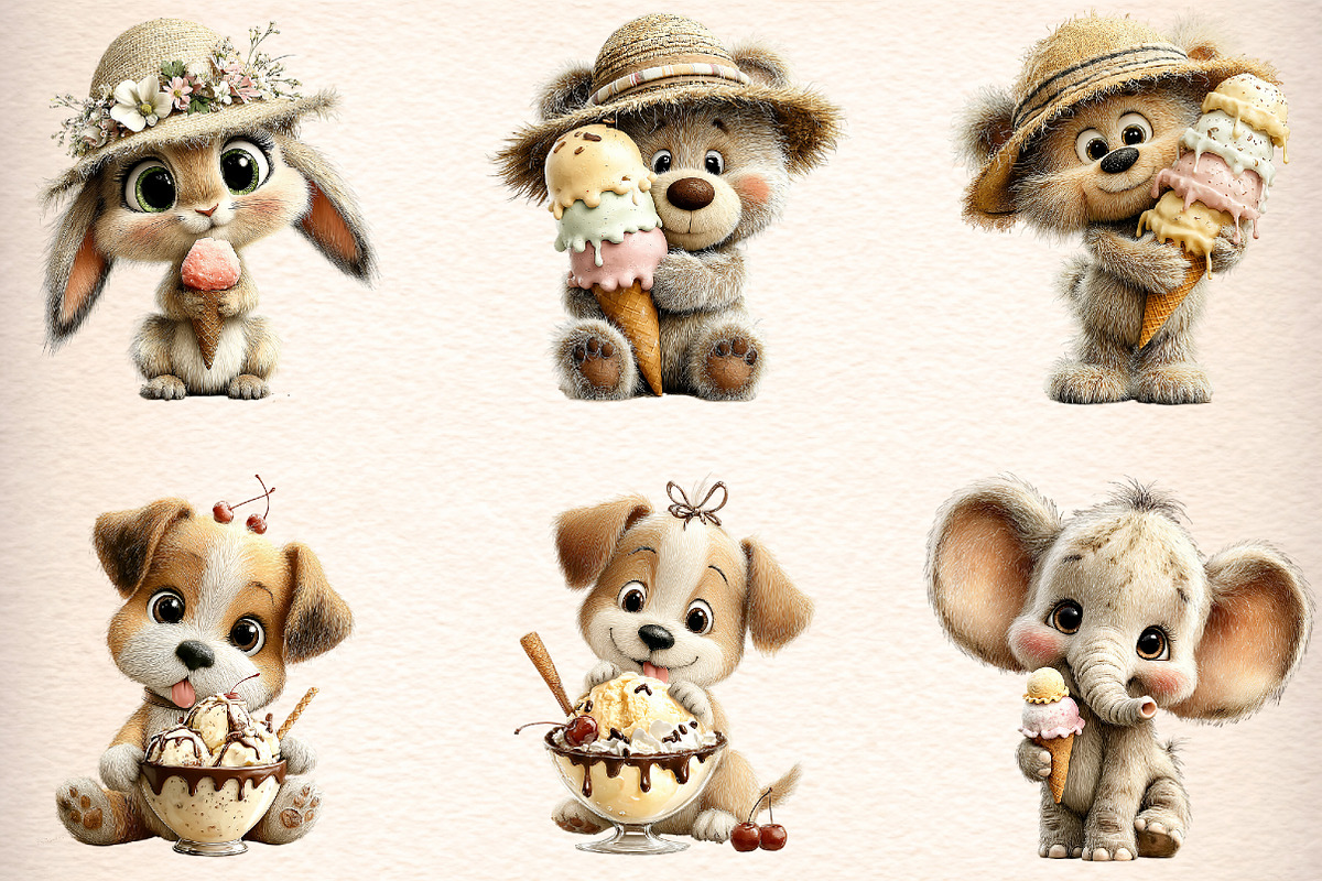 Whimsical Animals Ice Cream Clipart, an Illustration by Digital Artistic99 (Photo 4 of 11)