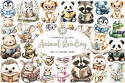 Pastel Animal Reading Clipart PNG, an Illustration by SinaCreation (Thumbnail 1 of 5)