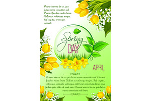 Spring Day Greeting Poster Vector Tulip Flowers