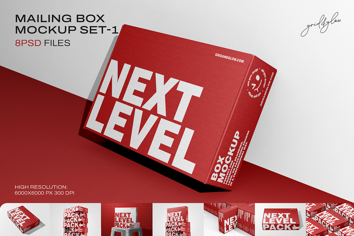 Mailing Box Mockup Set-1, a Packaging Mockup by Grid&Glow (Photo 1 of 10)