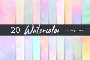 Pastel Watercolor Digital Papers, a Background Graphic by Business Chic