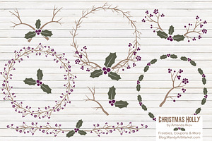 Plum Christmas Holly Vectors, an Illustration by Amanda Ilkov