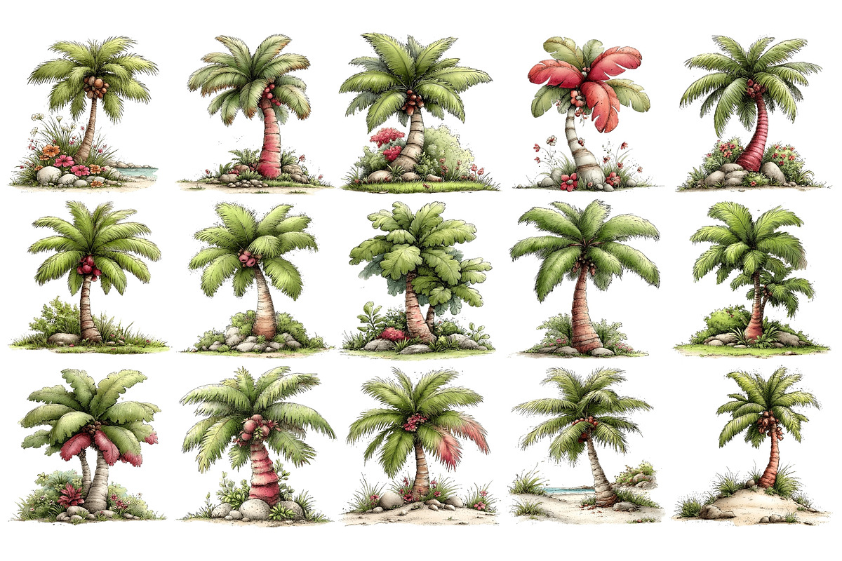 Palm Tree PNG Clipart Bundle, a Decorative Illustration by Nicolle's Colorful Art (Photo 4 of 5)
