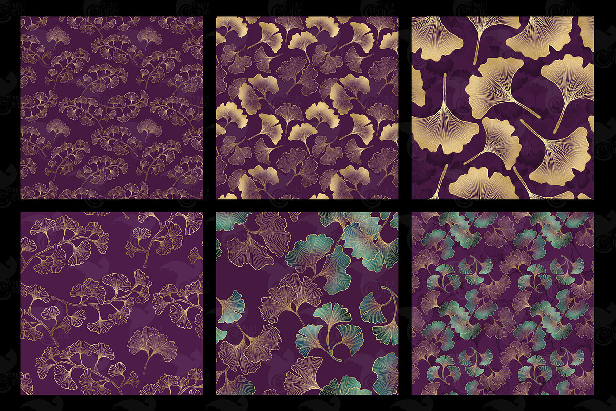 Purple and Gold Ginkgo Digital Paper, a Texture Graphic by Digital Curio (Photo 3 of 5)