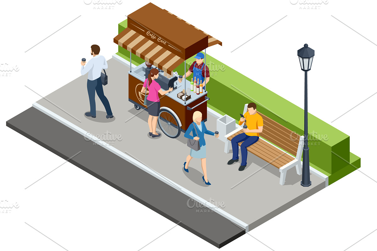 Isometric street coffee cart with, a Food Illustration by Golden Sikorka