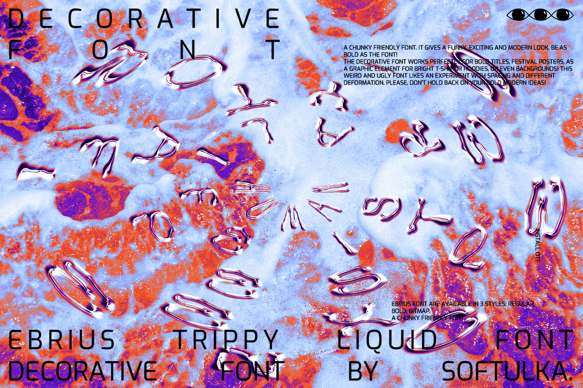 Ebrius Font - Trippy, Bitmap Font, a Font by softulka (Photo 7 of 11)