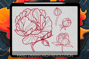 Neo Tradition Peony Tattoo Stencil