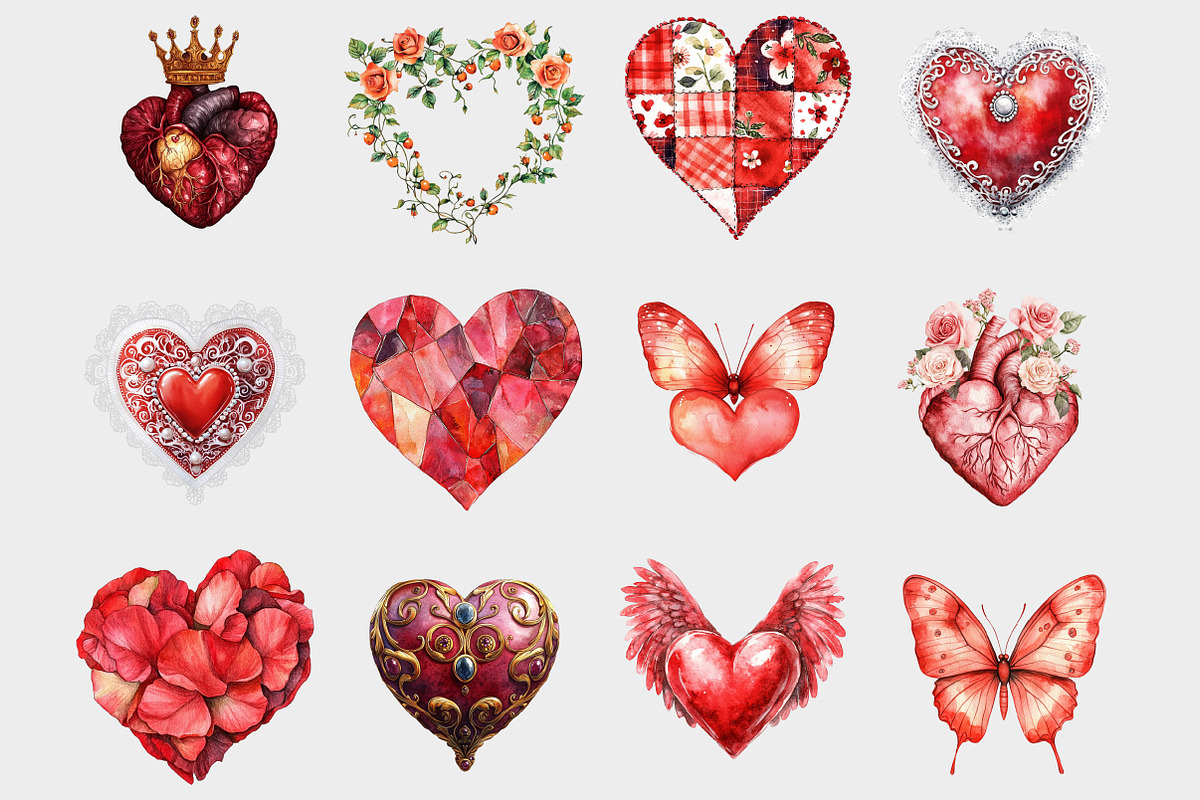 Watercolor Valentine Hearts Clipart, a Seasonal Illustration by Design Market (Photo 3 of 5)