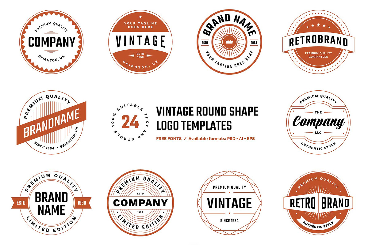 24 Vintage Round Logo Templates, a Branding & Logo Template by MaryArt (Photo 1 of 8)