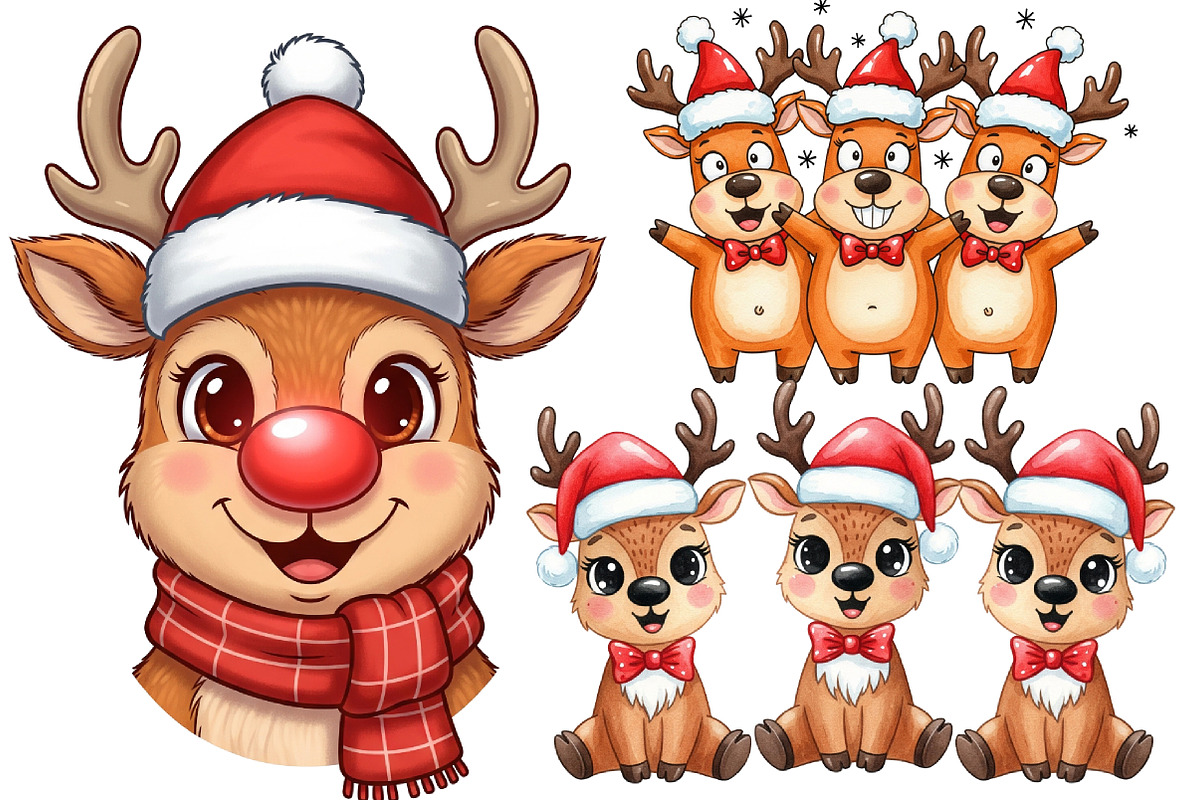 Cute & Funny Christmas Reindeer, an Illustration by DreamArtGraphic (Photo 2 of 5)