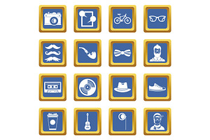 Hipster Icons Set Blue