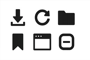 Collection of black icons including, a Technology Illustration by ZinetroN