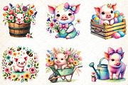 Watercolor Spring Pig Sublimation, an Illustration by DreamCafeArt (Thumbnail 3 of 4)