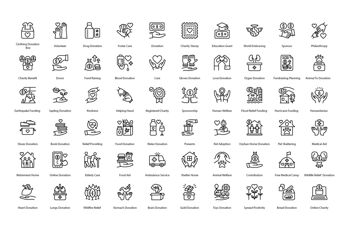 Charity and Donation Outline Icons, an Outline Icon by vectorstank (Photo 2 of 3)