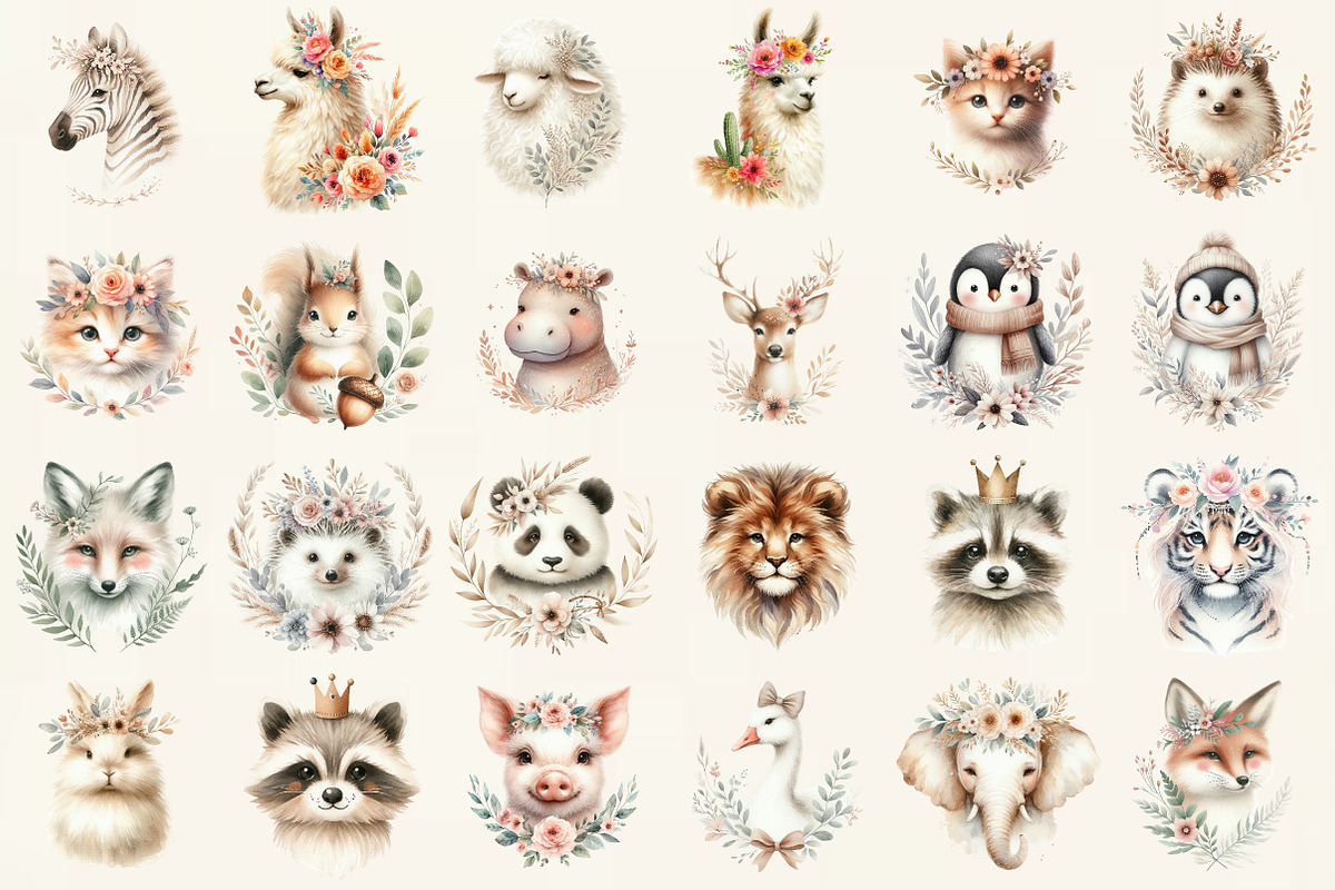 Boho Animal Portraits Clipart, an Illustration by DreamCafeArt (Photo 2 of 6)