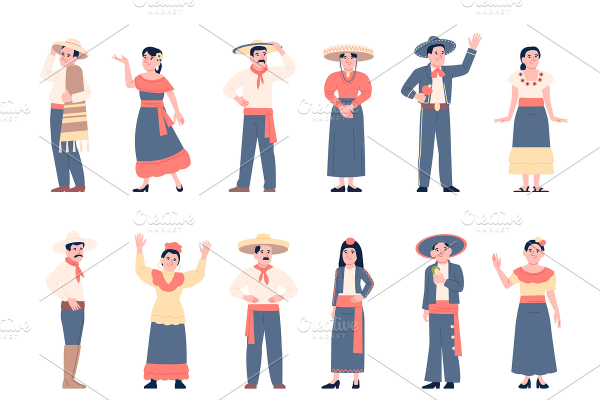 Mexican characters. Mexico women men, a Person Illustration by LadadikArt