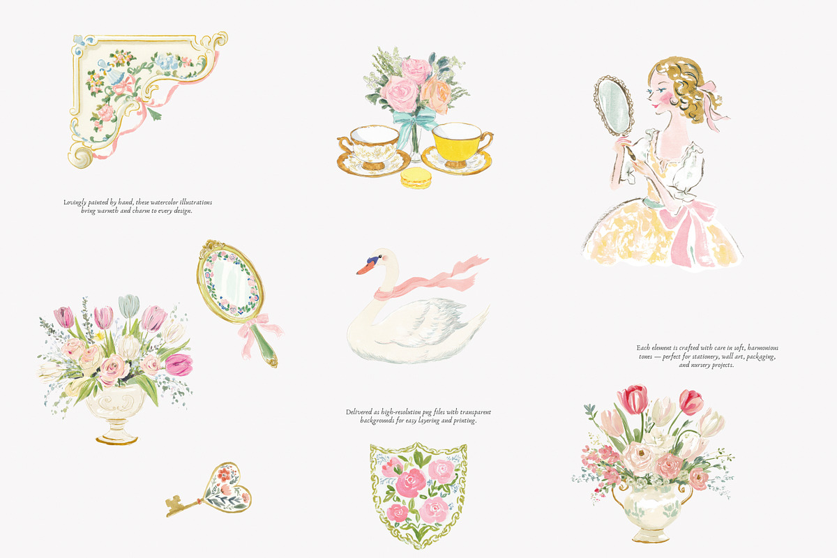 Pastel chateau watercolor clipart, a Decorative Illustration by Patishop Art (Photo 4 of 9)