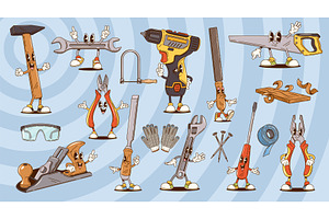 Cartoon groovy repair and DIY tools, an Object Illustration by Vector Tradition