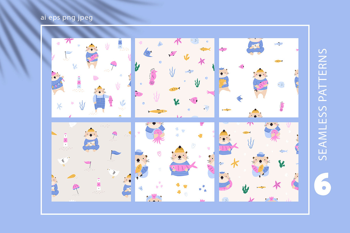 Cute Otter Clipart & Patterns, an Animal Illustration by danceyourlife (Photo 5 of 7)