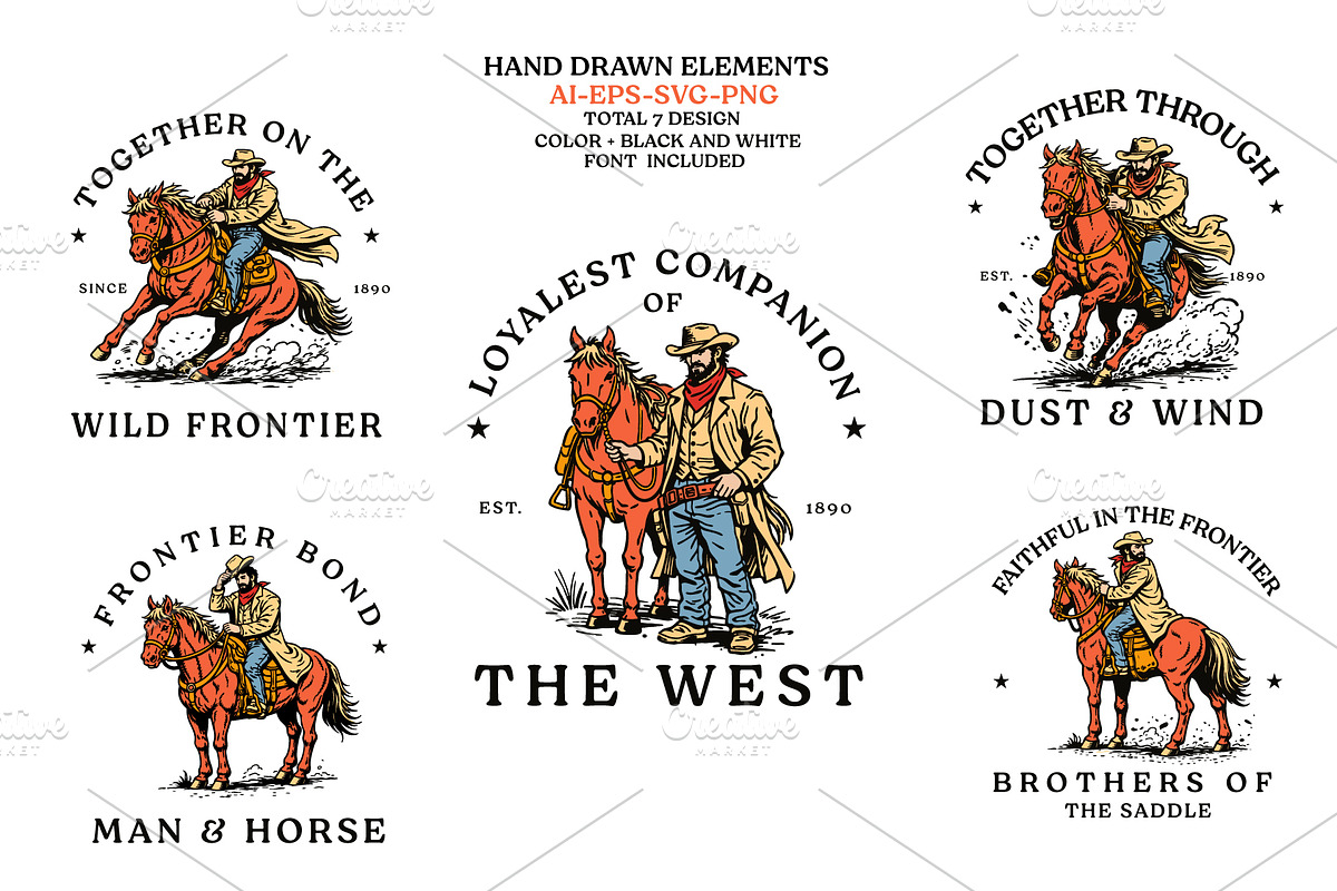 Western Cowboy Vintage Illustration, an Object Graphic by e-artdesign (Photo 1 of 5)
