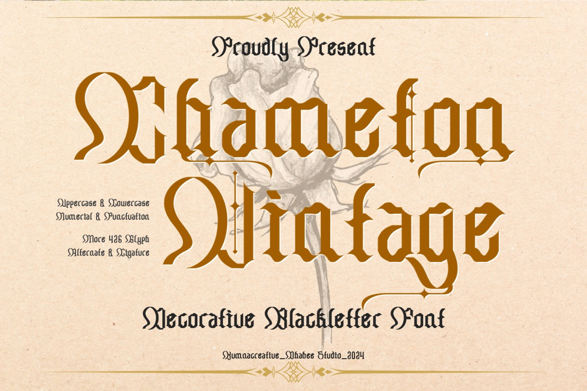 Chameton - Decorative Blackletter, a Blackletter Font by Dhabee (Photo 1 of 15)
