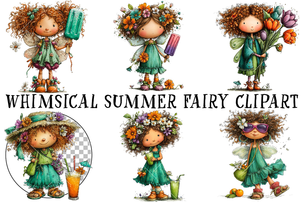 Whimsical Summer Fairy Clipart, an Illustration by OK Design (Photo 2 of 6)