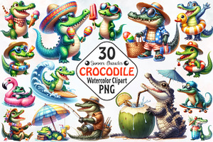 Summer Crocodile Character Clipart, an Illustration by RobertsArt
