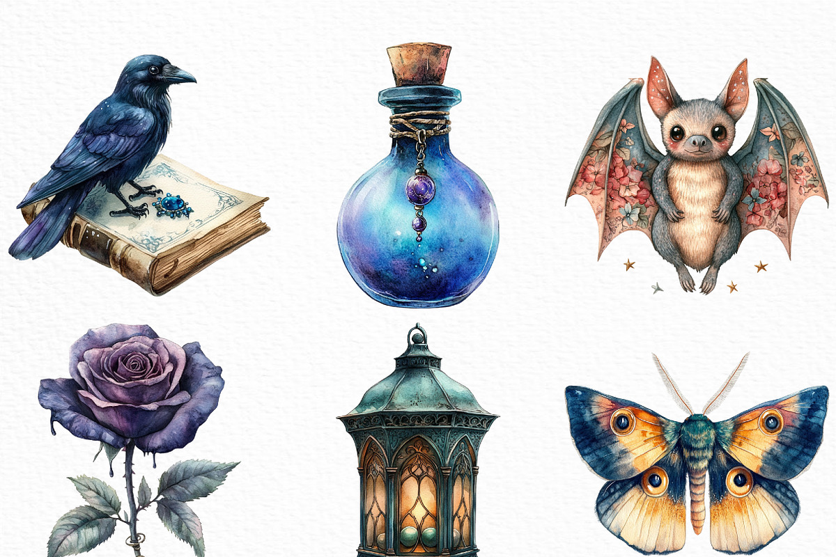 Watercolor Whimsigoth Halloween PNG, an Illustration by Craft Nest (Photo 5 of 6)