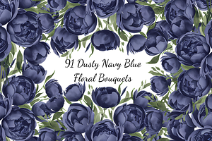 Dusty Blue Floral Clipart Bundle