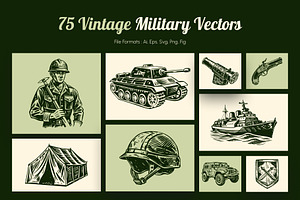 Vintage Military Art Set, an Object Illustration by Prosymbols