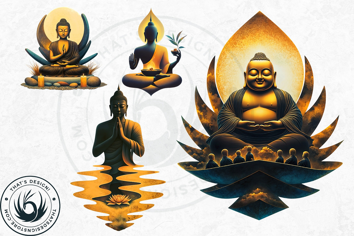 Modern Golden Buddha Clipart Set, a Decorative Illustration by ThatsDesignArt (Photo 6 of 10)