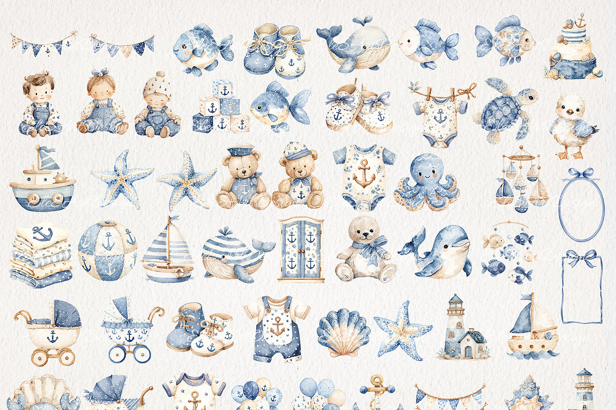 Nautical Nursery Clipart 52PNG 5JPG, an Object Illustration by EleSArtDesign (Photo 2 of 4)