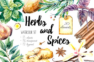 Herbs and Spices watercolor set
