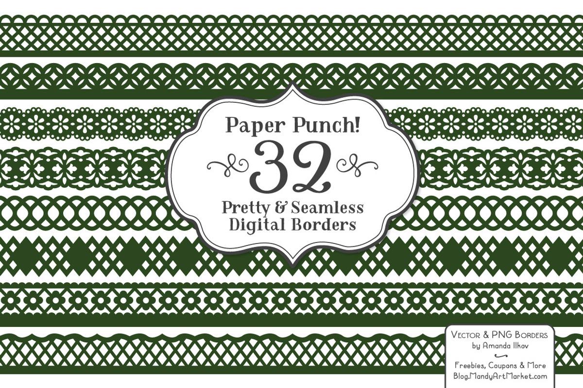 Forest Green Vector Lace Borders, an Illustration by Amanda Ilkov (Photo 1 of 5)