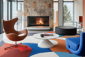 Cozy modern living room with fire, a Photo by Beautiful things