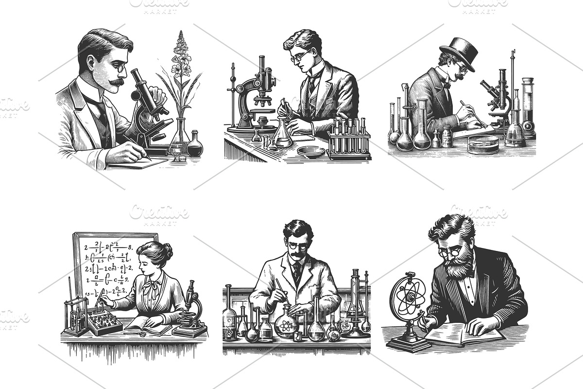 Scientists in Laboratory engraving, an Illustration by AlexArt