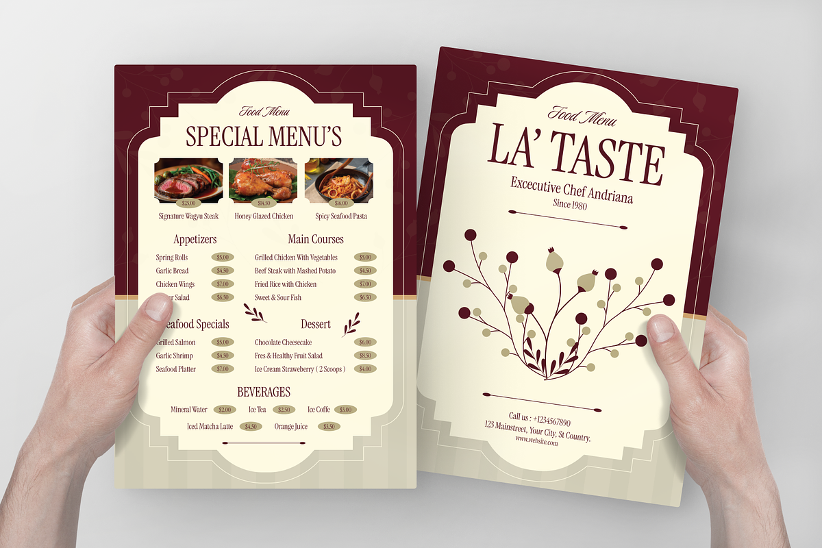 Elegant Floral Restaurant Menu, a Flyer Template by Annora Studio (Photo 3 of 6)