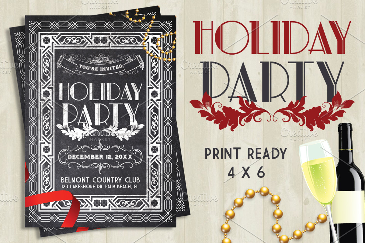Retro Holiday Party Chalk Flyer, a Flyer Template by SkyvaraSupply (Photo 1 of 4)