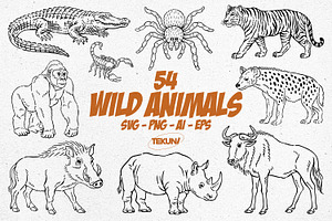 Wild Animals Line Art, an Animal Illustration by Tekuni