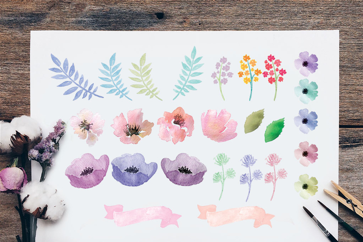 Watercolor Flower Set, an Illustration by artemyst