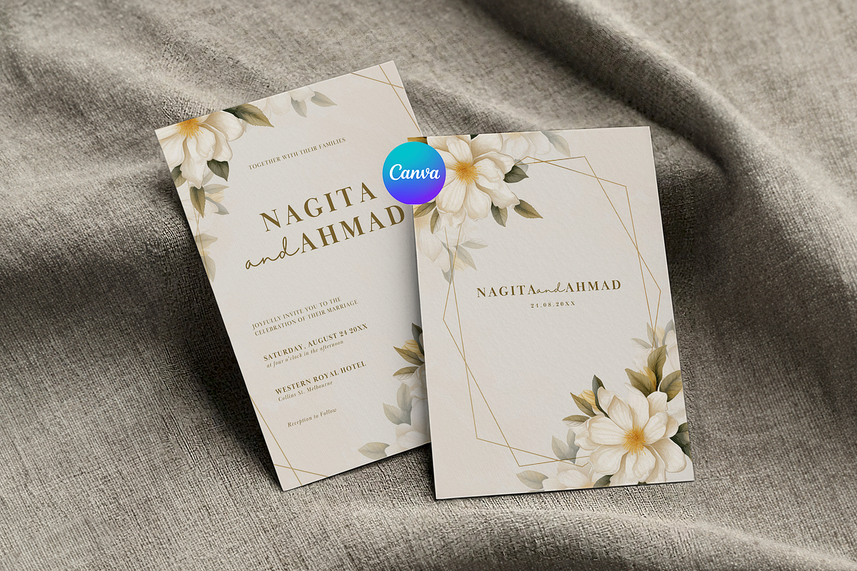 Floral Wedding Invitation Card Canva, an Invitation Template by kin9candra (Photo 1 of 8)