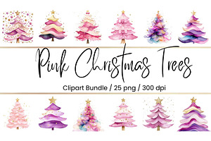 Pink Xmas Trees Clipart Bundle, an Illustration by Mashimara