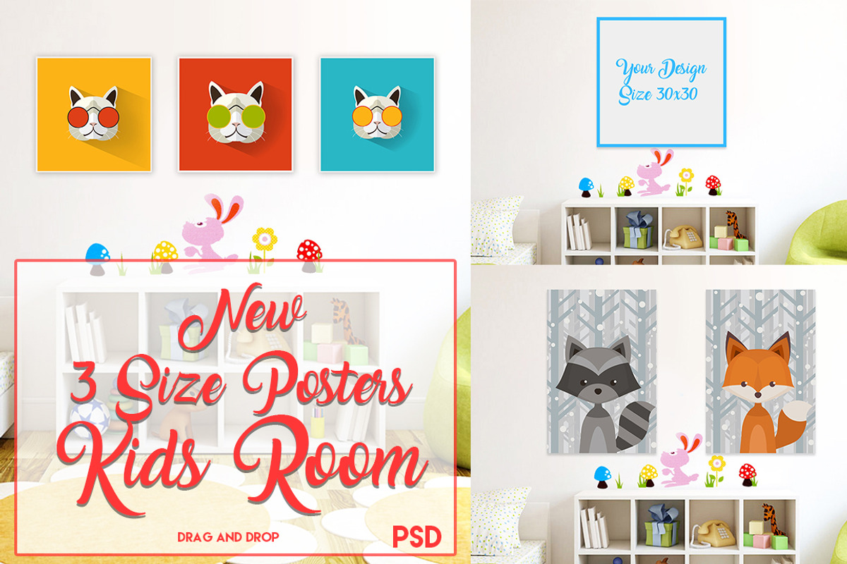 3 Size Posters Mock-up ( Kids Room ), a Product Mockup by ISDESIGN (Photo 1 of 6)