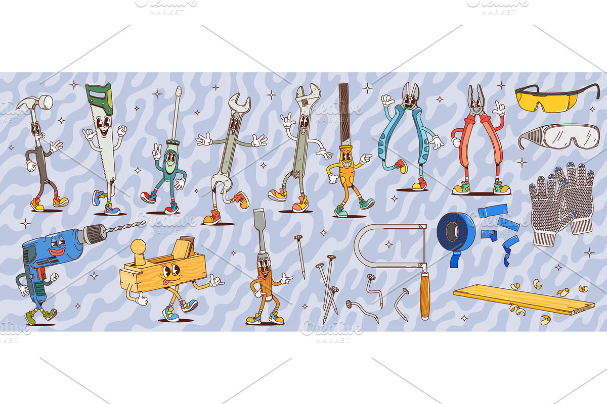 Groovy building repair DIY tools, an Object Illustration by Vector Tradition