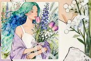 Elegant Girl with Blooming Flowers, a Decorative Illustration by yahu88studio (Thumbnail 3 of 3)