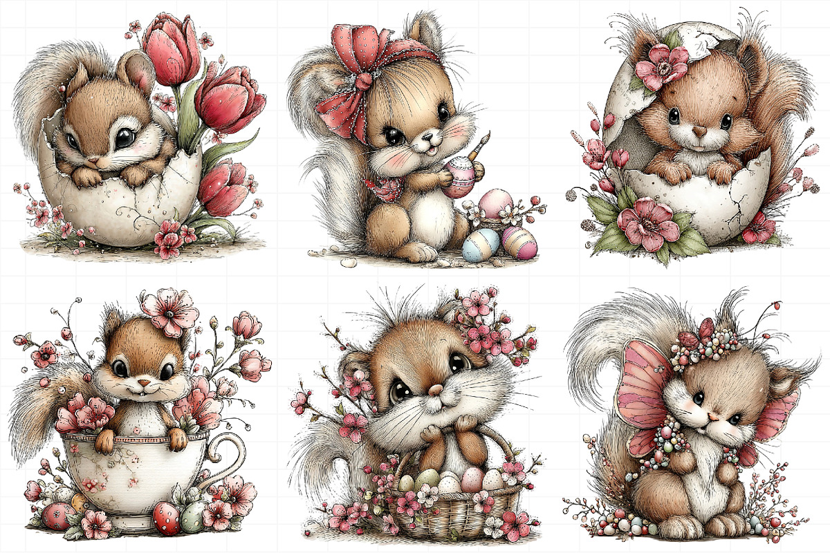 Whimsical Easter Squirrel Clipart, an Illustration by Daily.Designs (Photo 7 of 8)