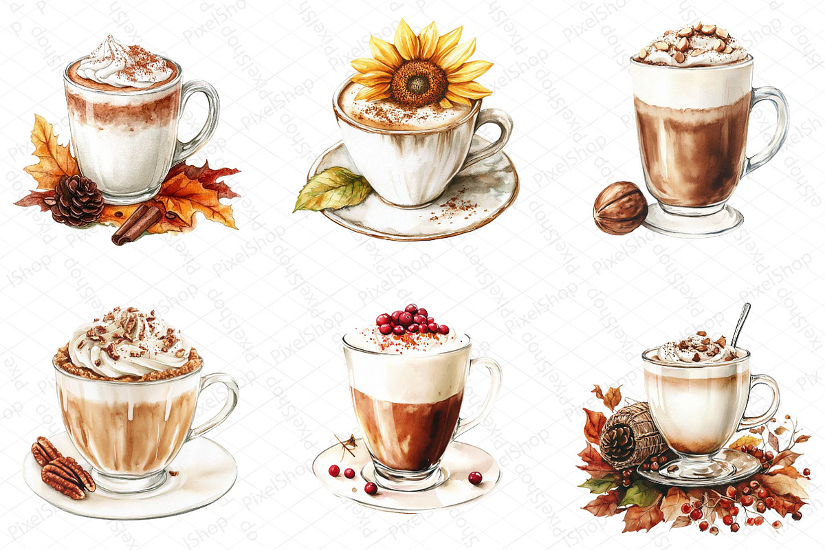 Watercolor Thanksgiving Coffee Latte, an Illustration by DreamPrint404 (Photo 6 of 6)