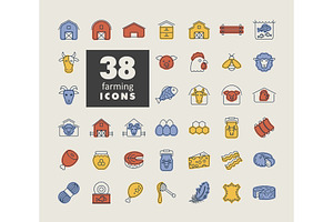 38 Farm Animal Icons Vector Set