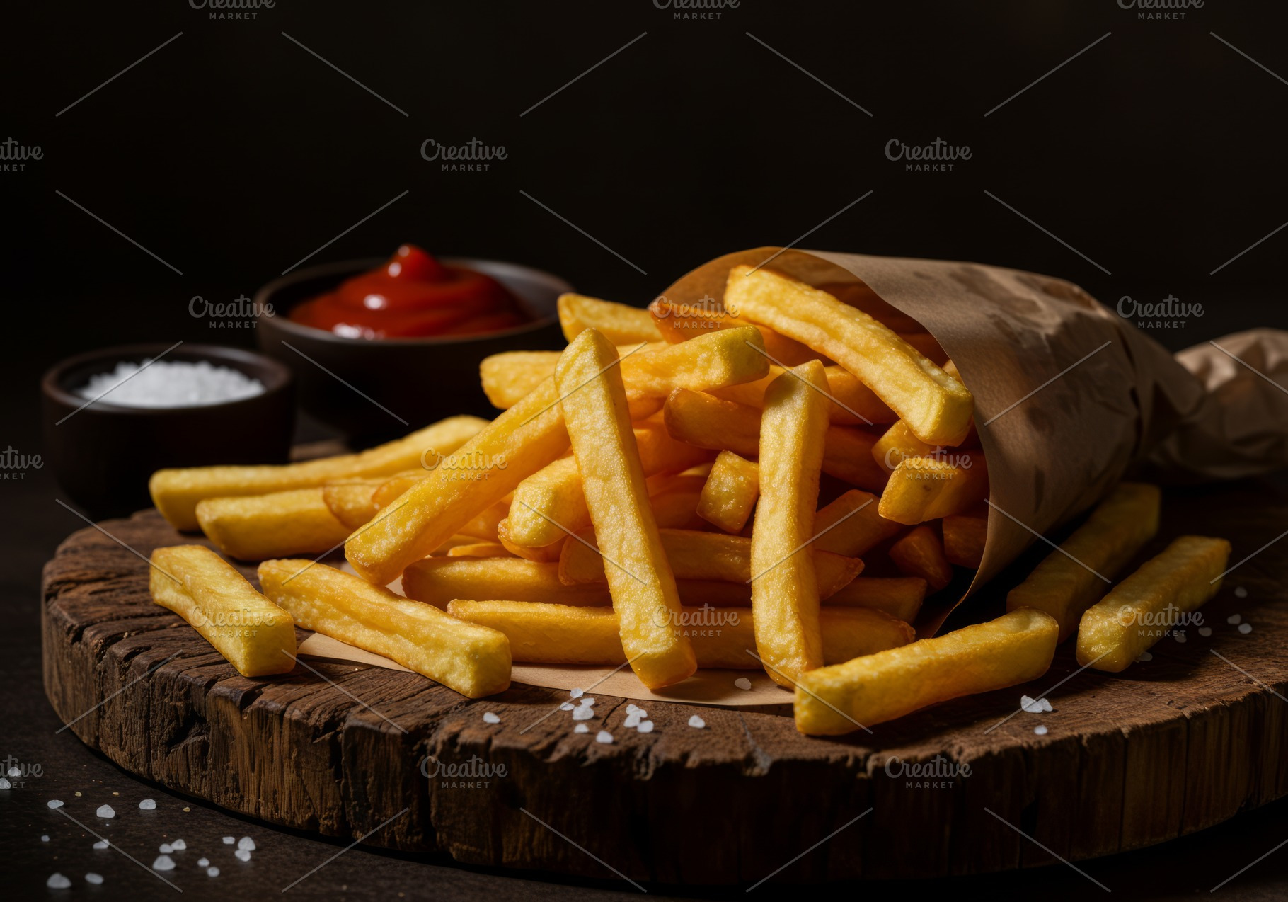 Golden French fries served in paper, a Food & Drink Photo by professorinc