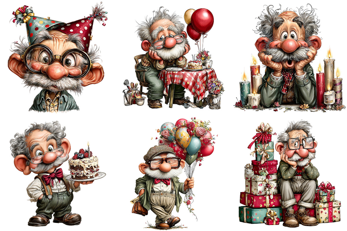 Whimsical Old Man Birthday Clipart, an Illustration by Craft Nest (Photo 6 of 8)